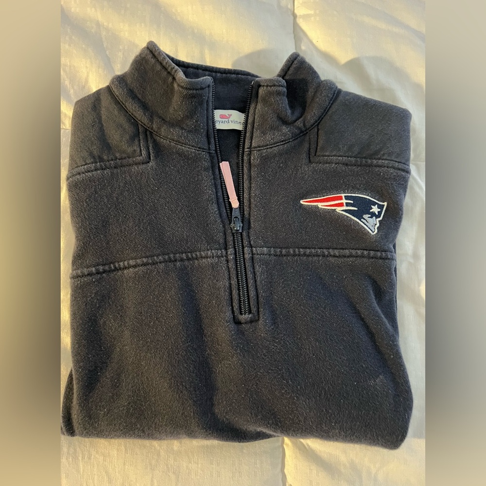 Women's New England Patriots Navy Quarter-Zip Sweater - Vinyard Vines